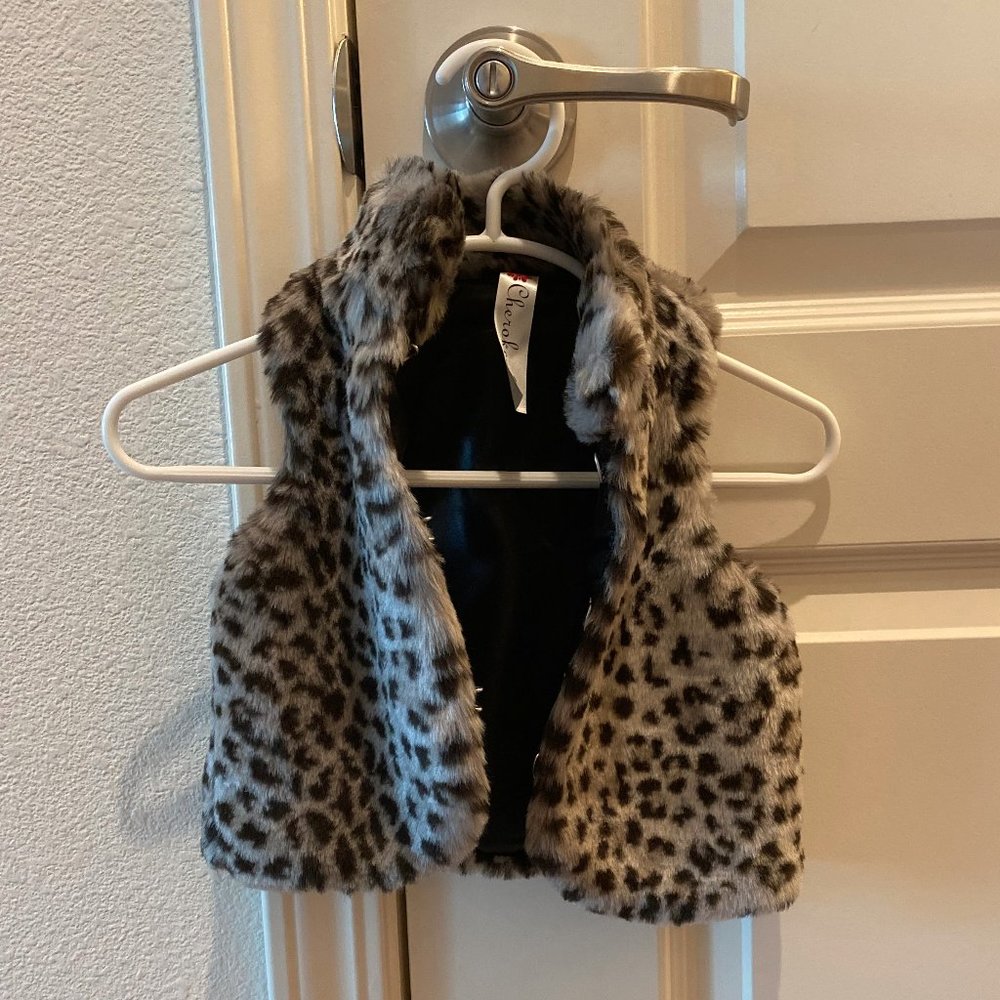 Cherokee faux fur leopard print vest Toddler - Sm